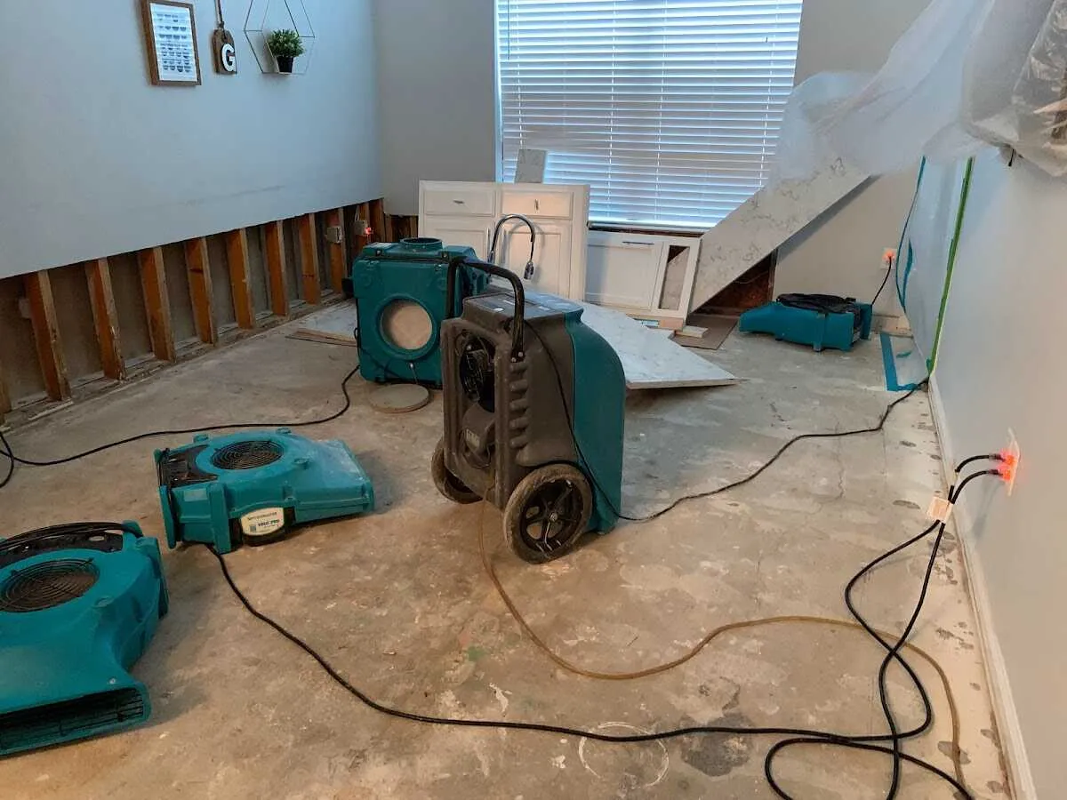 Dehumidifier in flood-cut room for Water Damage Restoration in Scituate